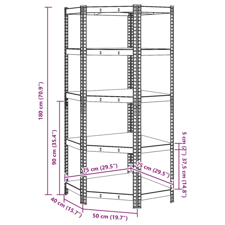 Estantería esquina 5 niveles madera contrachapada y acero