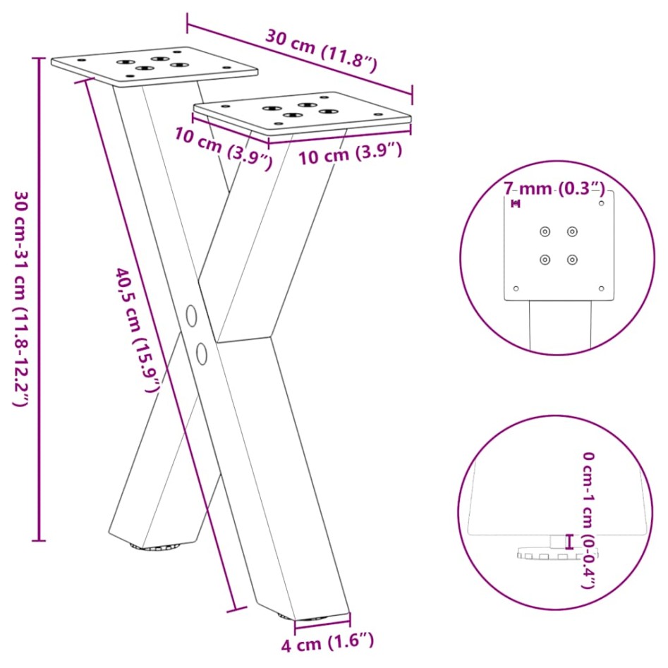 Patas de mesa de centro forma X 2uds acero negro 30x(30-31)