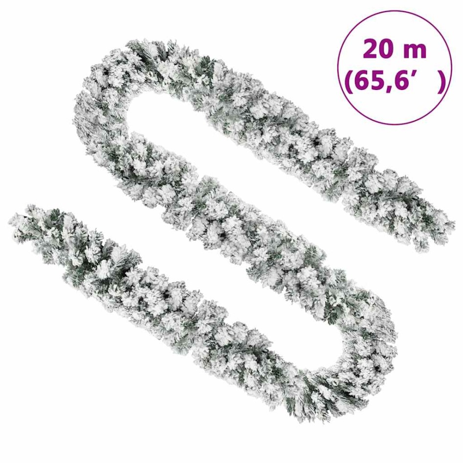 Guirnalda de Navidad con nieve flocada verde 20 m