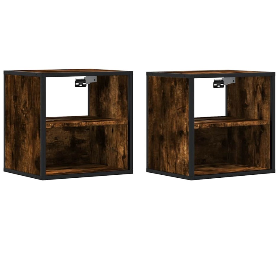 Mesitas de noche pared 2 uds color roble ahumado 40x31x39,5
