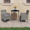 Set de bistró jardín 3 pzs ratán sintético vidrio templado gris