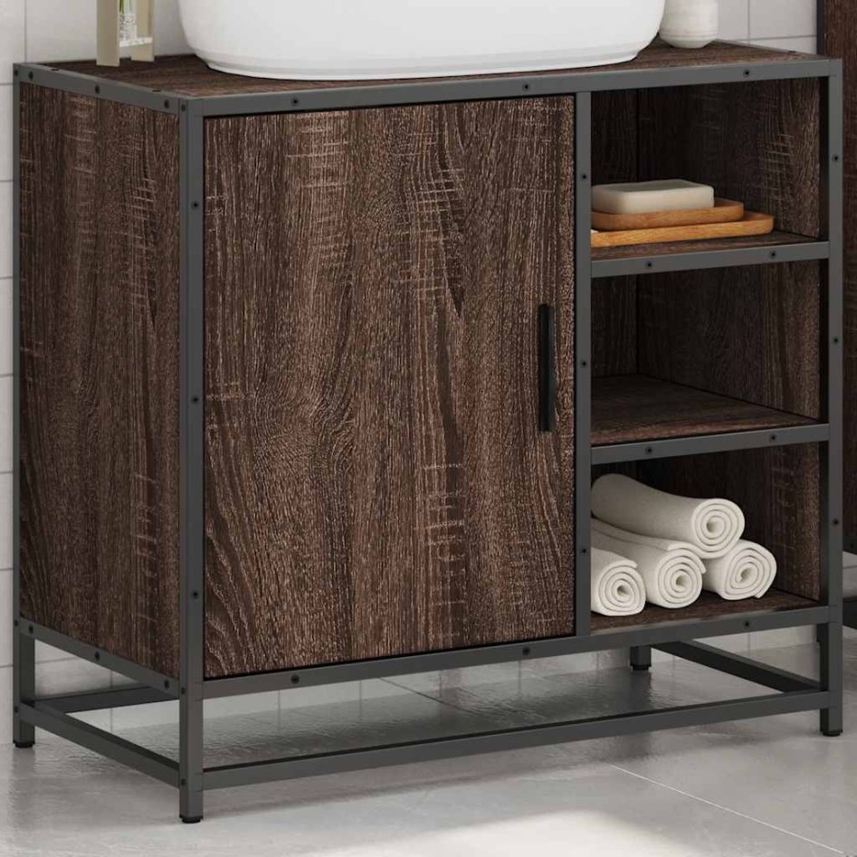 Mueble de lavabo madera de ingeniería roble marrón 65x33x60