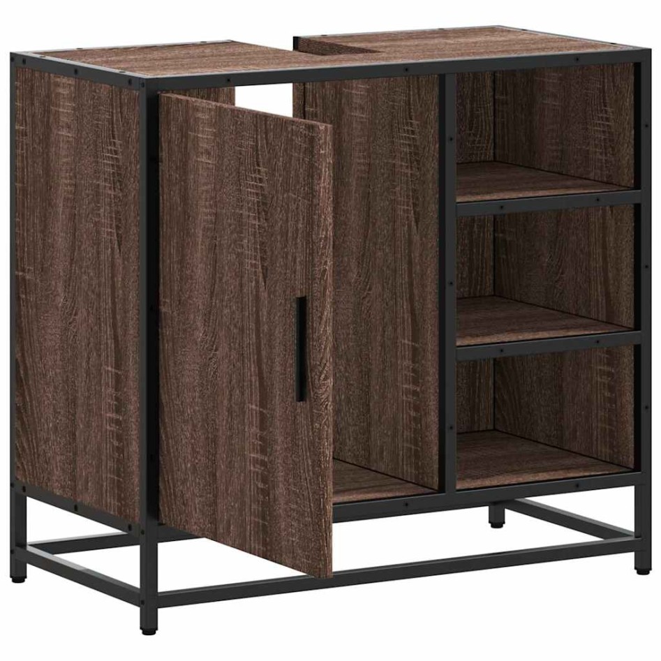 Mueble de lavabo madera de ingeniería roble marrón 65x33x60