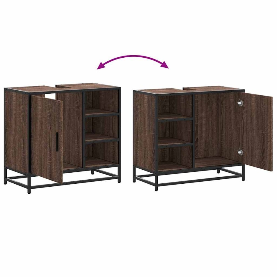 Mueble de lavabo madera de ingeniería roble marrón 65x33x60