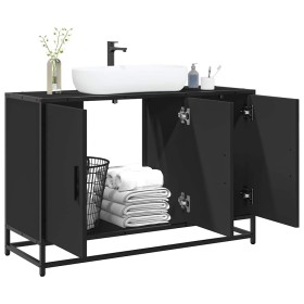Armario de lavabo de baño madera ingeniería negro 90x33x60