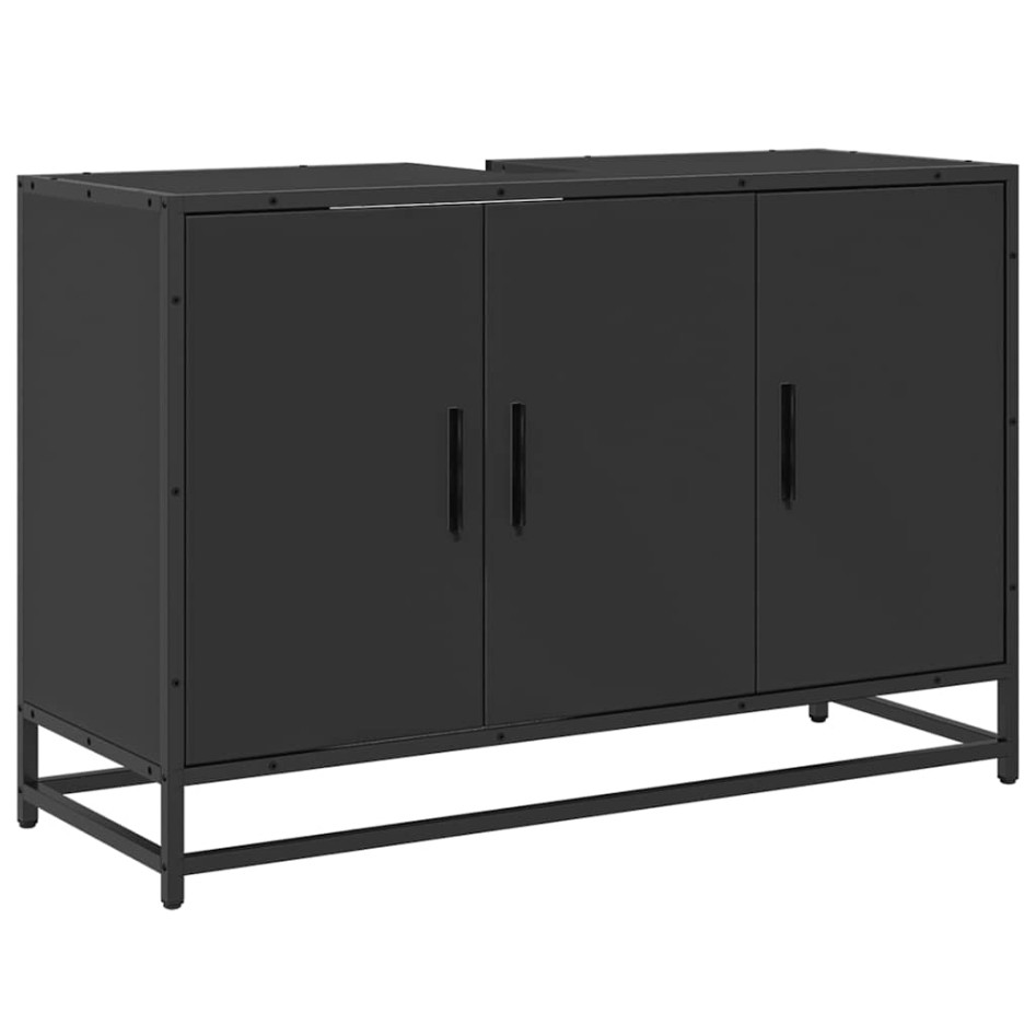 Armario de lavabo de baño madera ingeniería negro 90x33x60