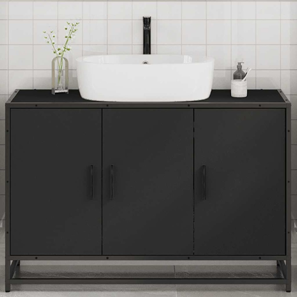 Armario de lavabo de baño madera ingeniería negro 90x33x60