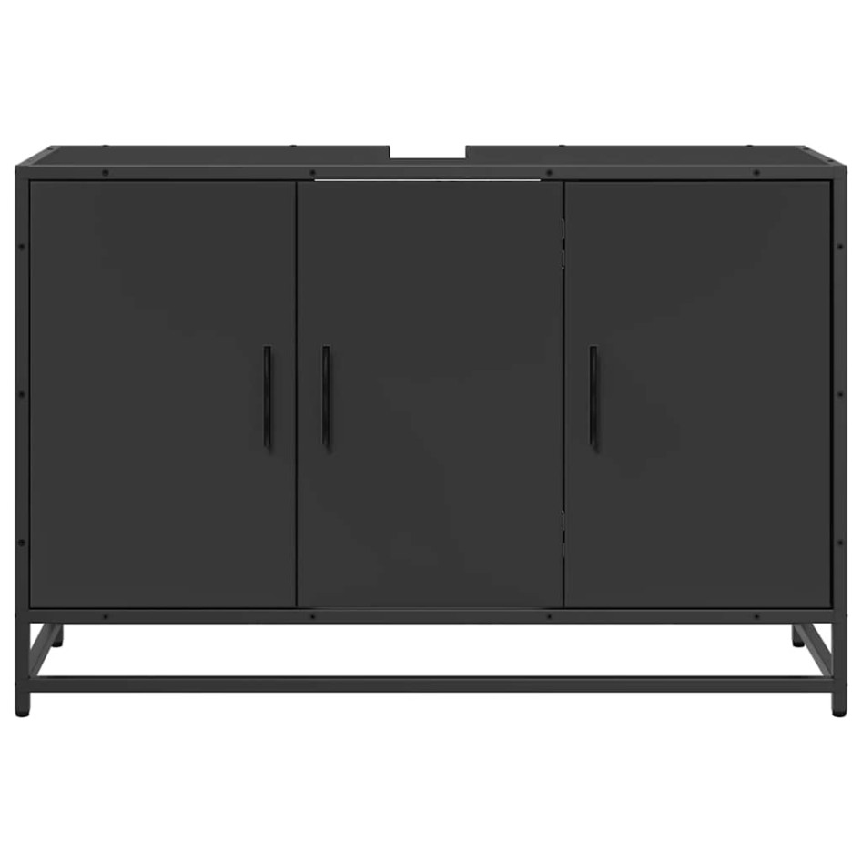 Armario de lavabo de baño madera ingeniería negro 90x33x60