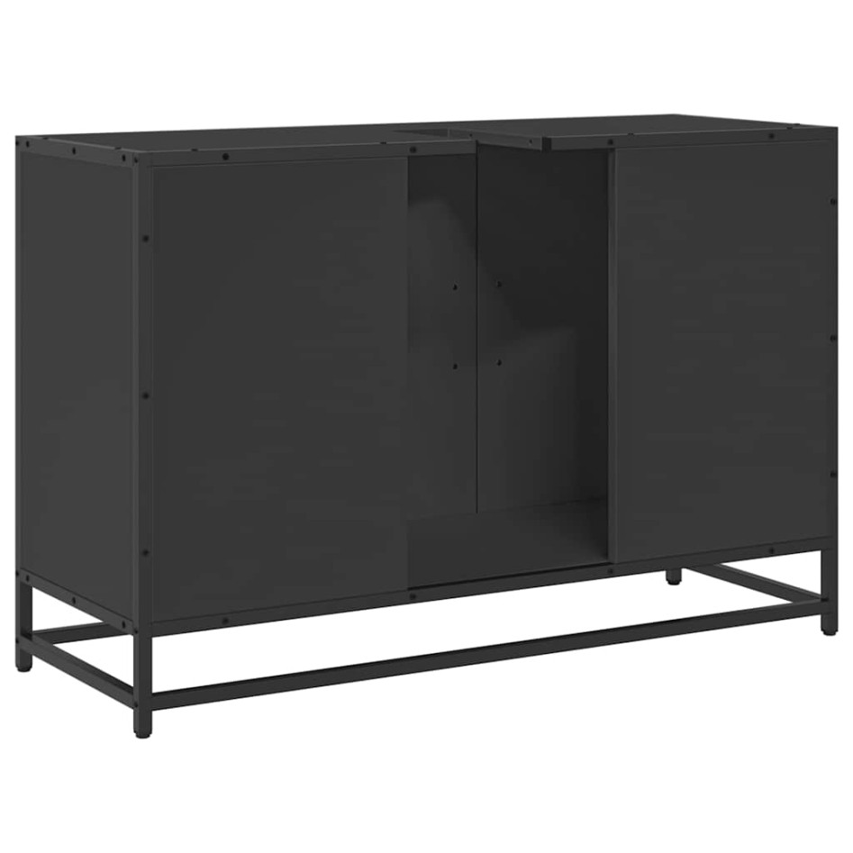 Armario de lavabo de baño madera ingeniería negro 90x33x60