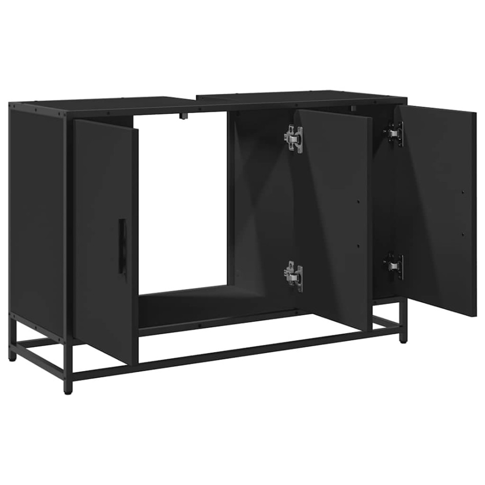Armario de lavabo de baño madera ingeniería negro 90x33x60