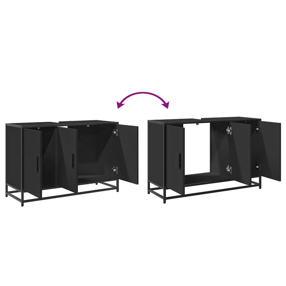 Armario de lavabo de baño madera ingeniería negro 90x33x60