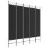 Biombo divisor de 5 paneles de tela negro 200x200