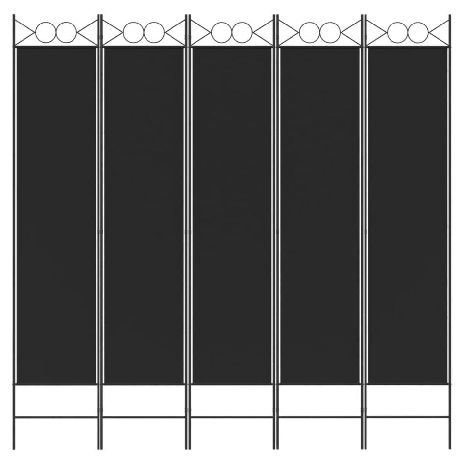 Biombo divisor de 5 paneles de tela negro 200x200