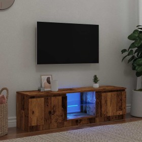 Mueble TV luces LED madera ingeniería envejecida 120x30x36