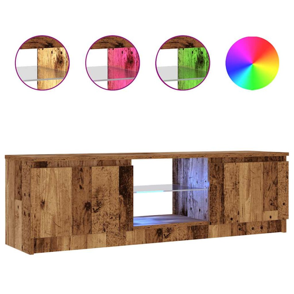 Mueble TV luces LED madera ingeniería envejecida 120x30x36