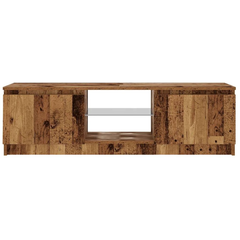 Mueble TV luces LED madera ingeniería envejecida 120x30x36