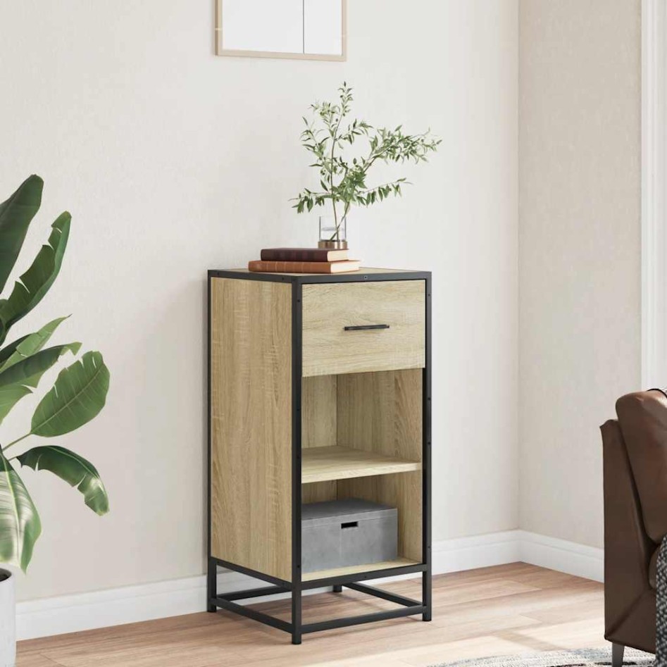 Aparador madera ingeniería y metal roble Sonoma 35,5x35x76