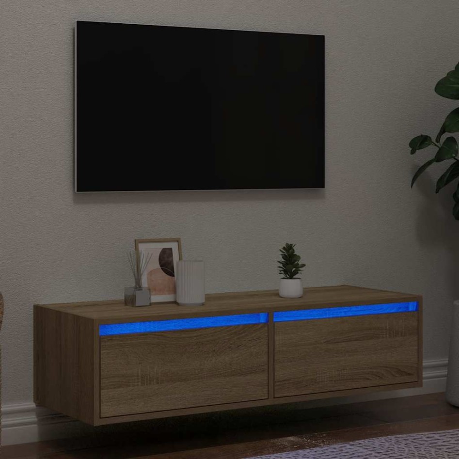 Mueble de TV con luces LED roble sonoma 100X35,5x25