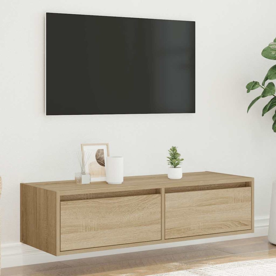 Mueble de TV con luces LED roble sonoma 100X35,5x25
