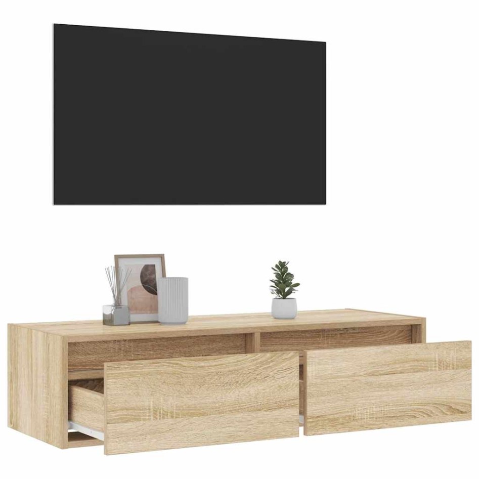 Mueble de TV con luces LED roble sonoma 100X35,5x25