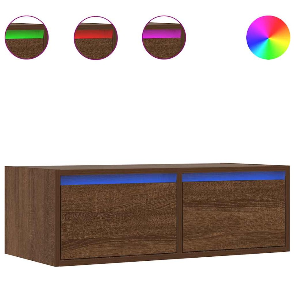 Mueble de TV con luces LED roble marrón 75x35,5x25