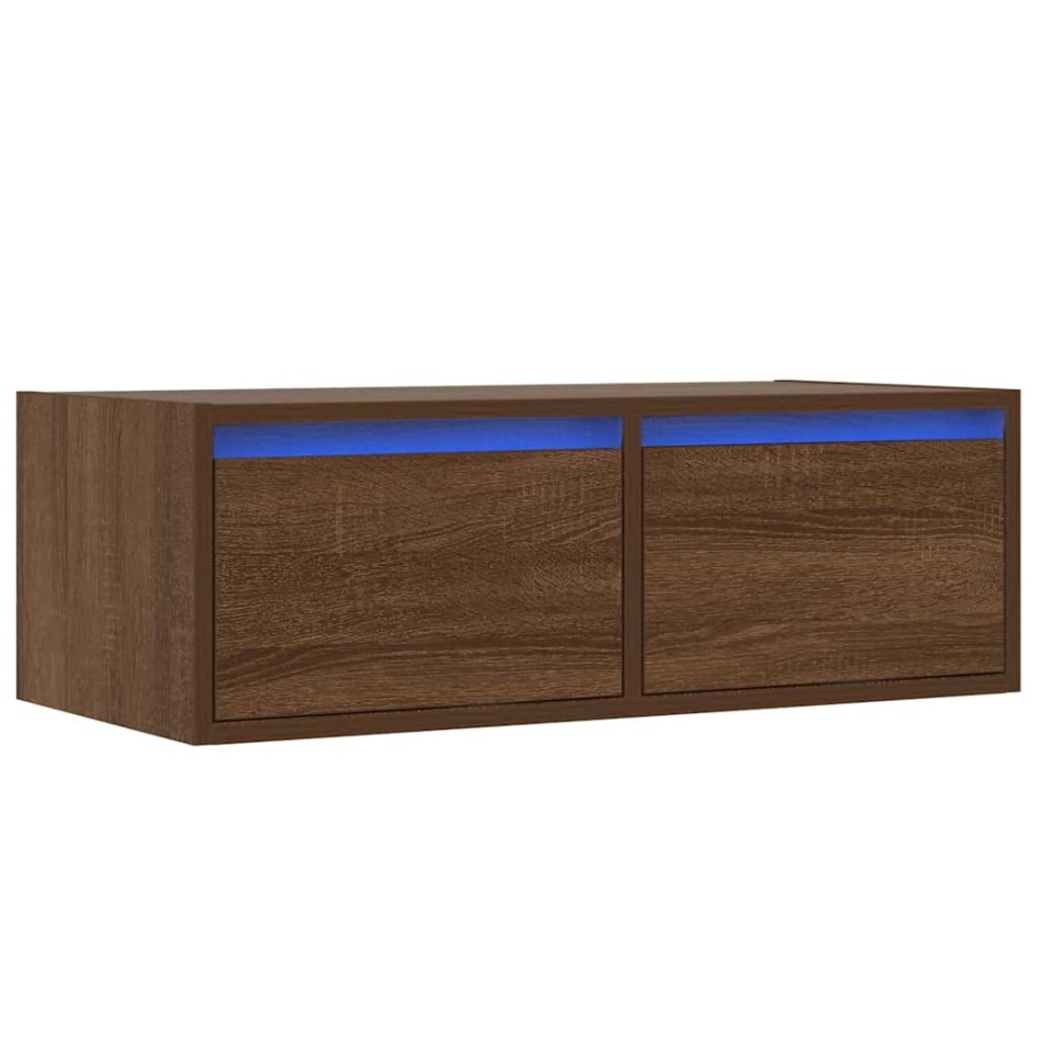 Mueble de TV con luces LED roble marrón 75x35,5x25