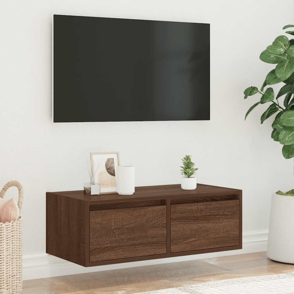 Mueble de TV con luces LED roble marrón 75x35,5x25