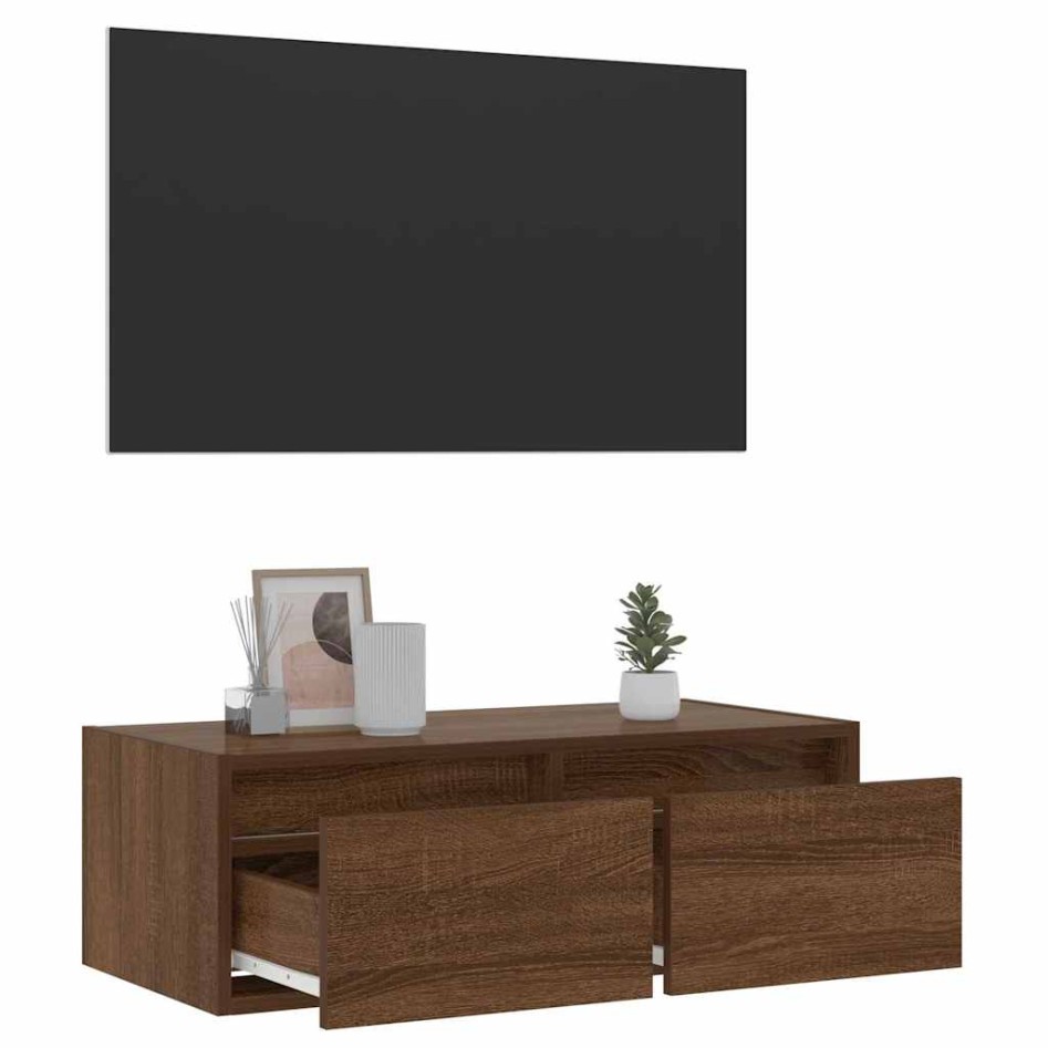 Mueble de TV con luces LED roble marrón 75x35,5x25