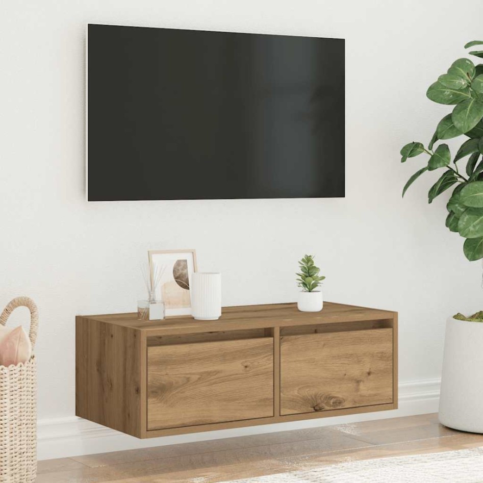 Mueble de TV con luces LED roble artisan 75x35,5x25