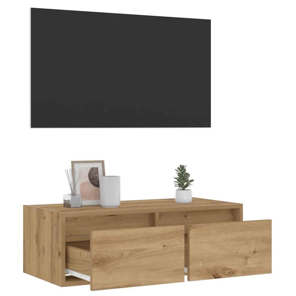 Mueble de TV con luces LED roble artisan 75x35,5x25