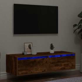 Mueble de TV con luces LED roble ahumado 100X35,5x25