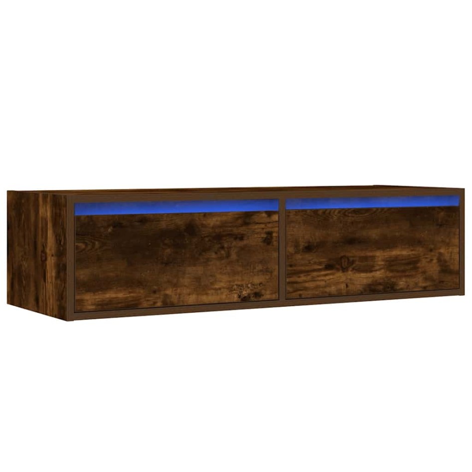 Mueble de TV con luces LED roble ahumado 100X35,5x25