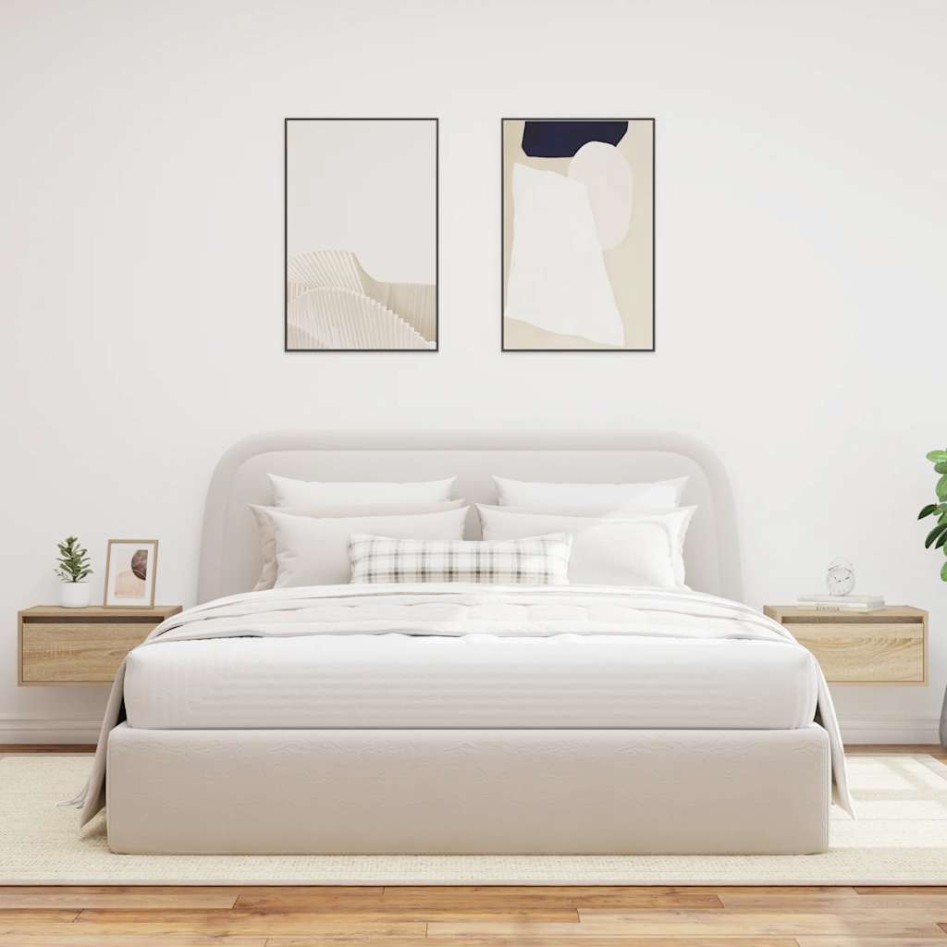 Mesitas de noche de pared con luces LED 2 unidades roble