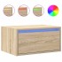 Mesitas de noche de pared con luces LED 2 unidades roble