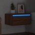 Mesita de noche de pared con luces LED roble