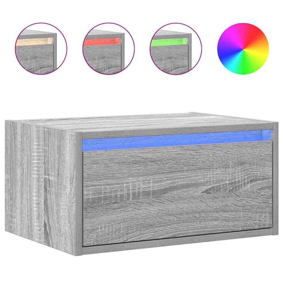 Mesita de noche de pared con luces LED gris