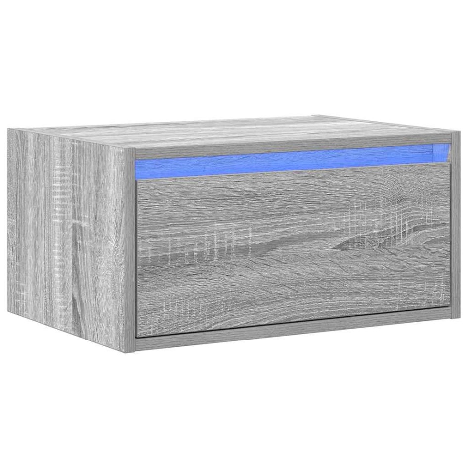 Mesita de noche de pared con luces LED gris