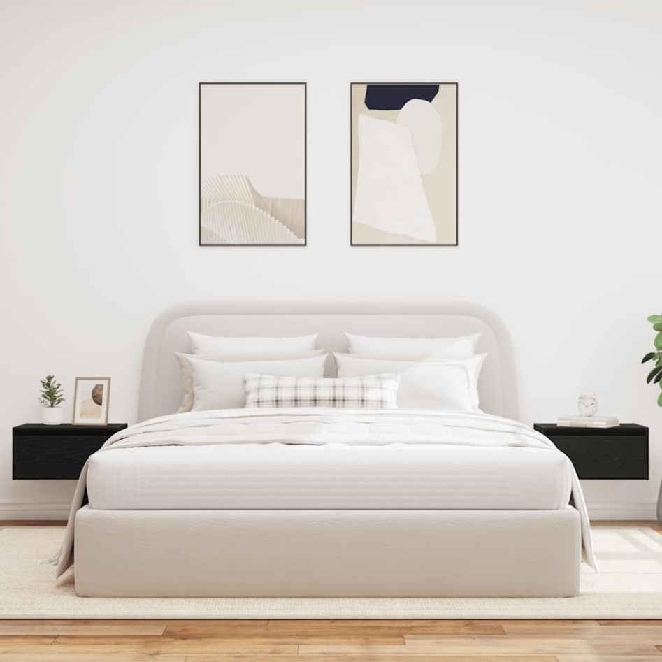 Mesitas de noche de pared con luces LED 2 unidades roble