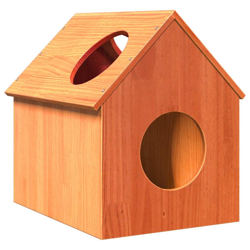 Casa para gatos cera marrón 41x50x50 cm madera maciza