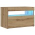 Mesilla de noche con luces LED roble artesanal 60x35x40