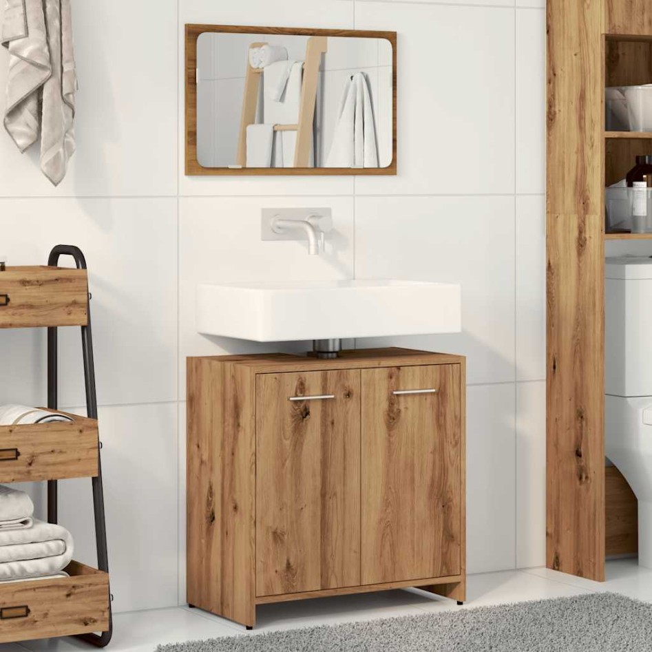 Mueble de baño con espejo de madera ingeniería roble
