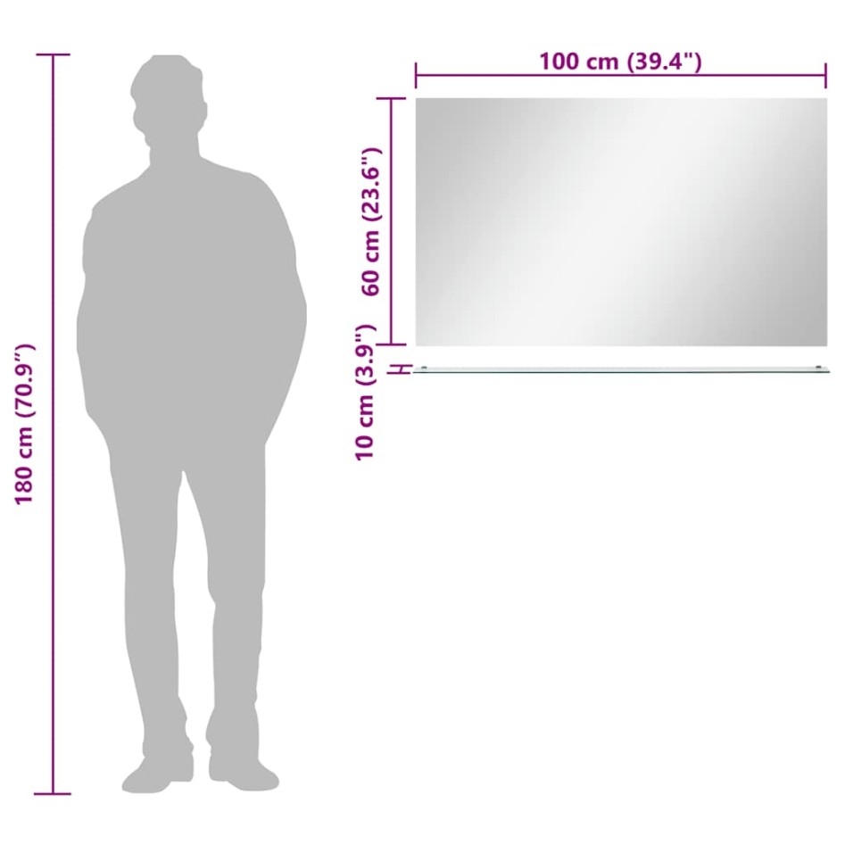 Espejo de pared con estante de vidrio templado 100x60