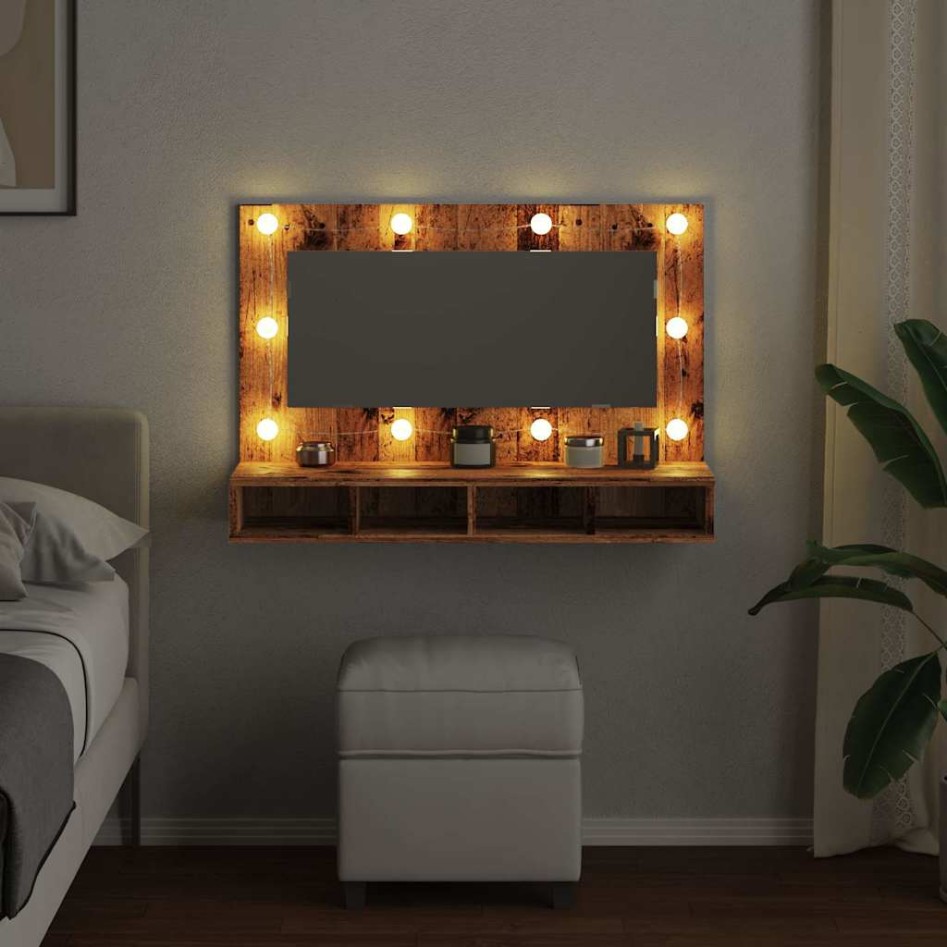 Mueble con espejo y LED madera vieja 90x31,5x62