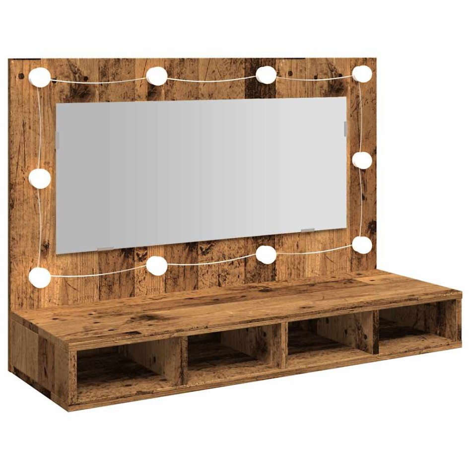 Mueble con espejo y LED madera vieja 90x31,5x62