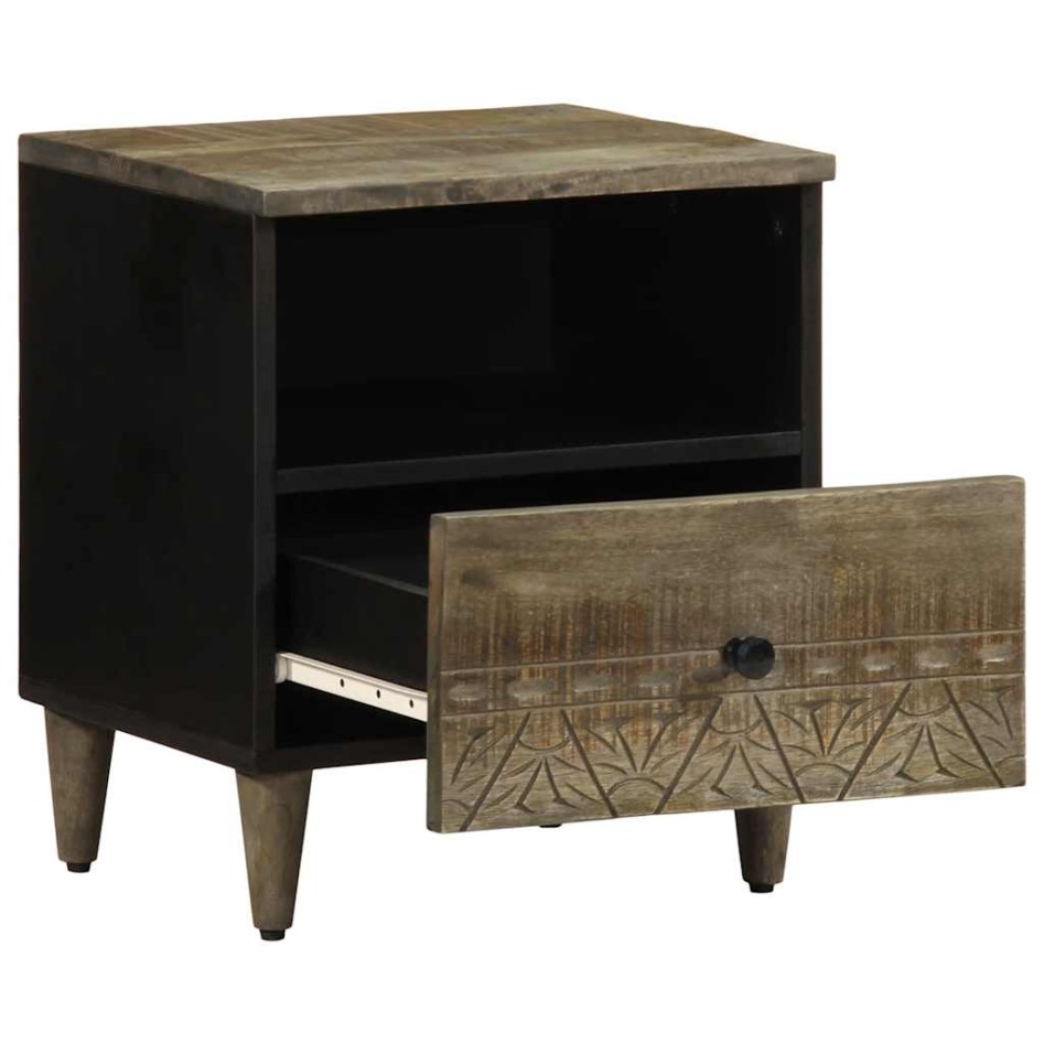 Mesita de noche de madera maciza de mango gris claro