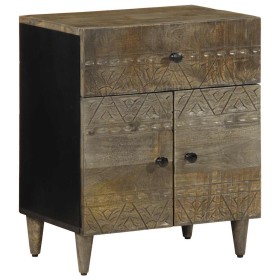 Mesita de noche madera maciza de mango gris claro 50x33x60