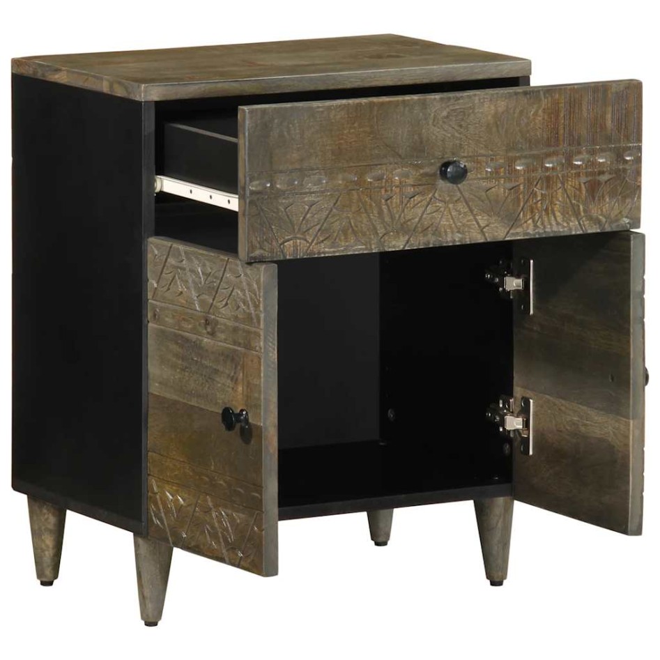 Mesita de noche madera maciza de mango gris claro 50x33x60