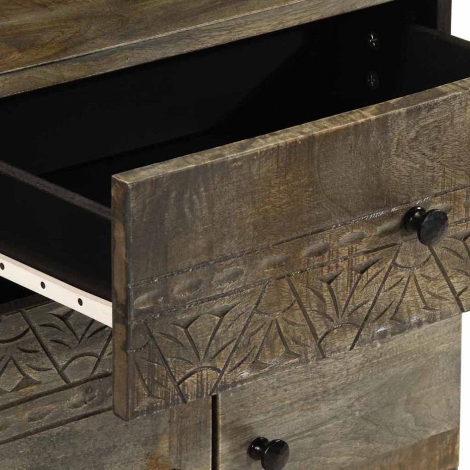 Mesita de noche madera maciza de mango gris claro 50x33x60