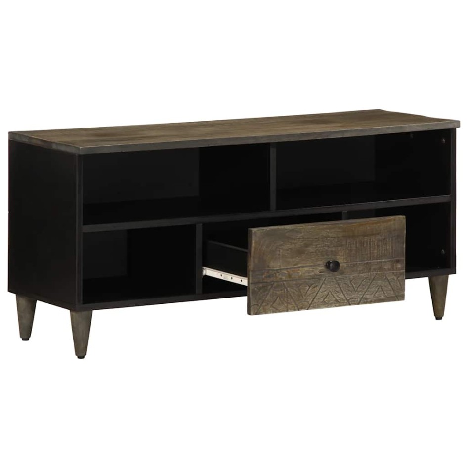 Mueble de TV madera maciza de mango negro 100x33x46
