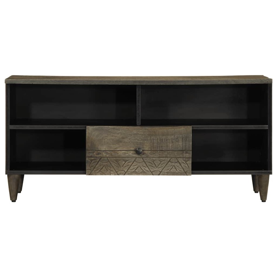 Mueble de TV madera maciza de mango negro 100x33x46